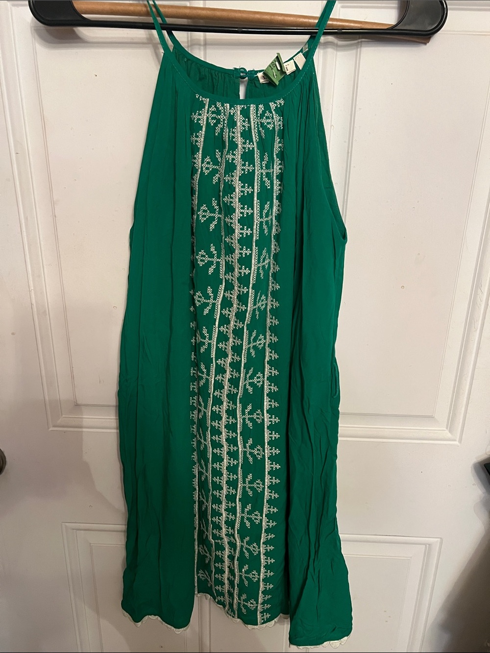 miami Green Sleeveless Embroidered Sundress